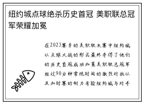 纽约城点球绝杀历史首冠 美职联总冠军荣耀加冕 纽约城点球绝杀历史首冠 美职联总冠军荣耀加冕